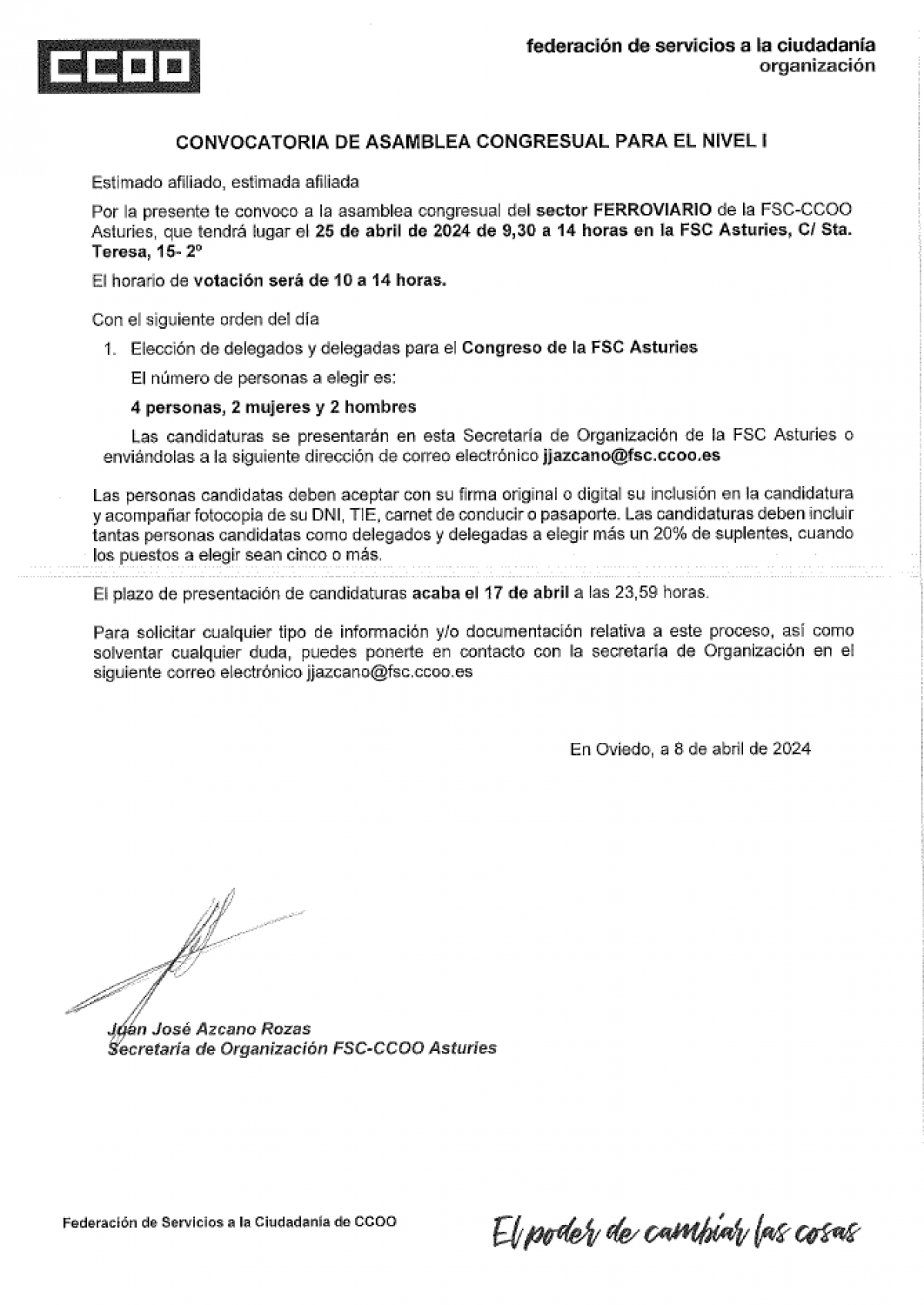 Asamblea Congresual. Congreso FSC Asturias. Sector Ferroviario